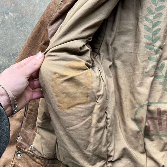 VTG Hunt Club Vintage Distressed Brown Leather Bomber Aviator Jacket Mens Large - Picture 13 of 13